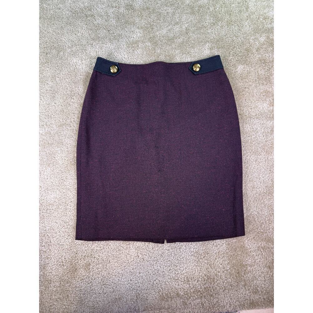 THE LIMITED Womens Pencil Skirt Dark Purple Textured Size 8 Gold Buttons C868